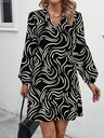 Casual Notched Collar Printed Lantern Sleeve Dress