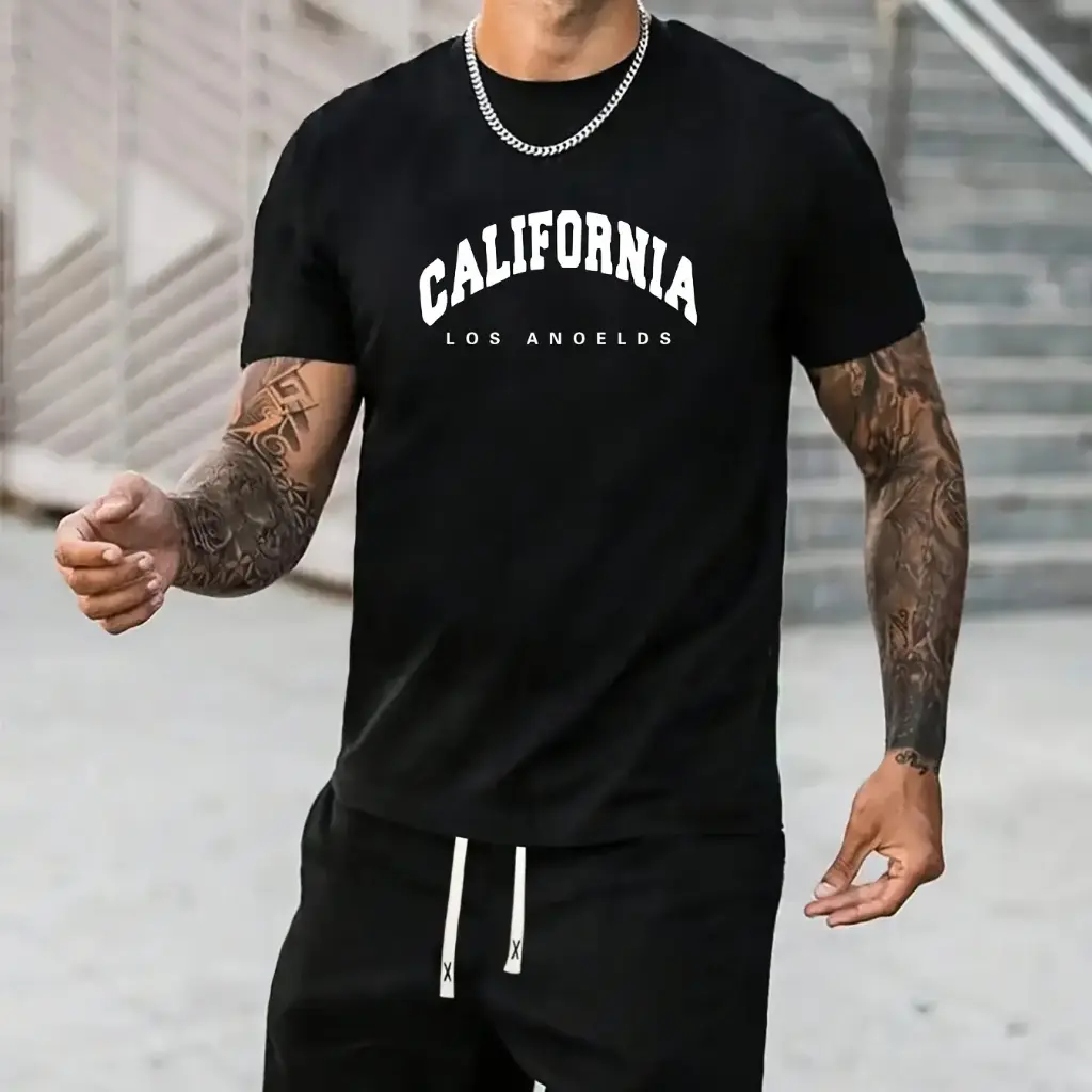 Manfinity Dauomo Men's Summer Casual Short Sleeve T-Shirt With Letter Print