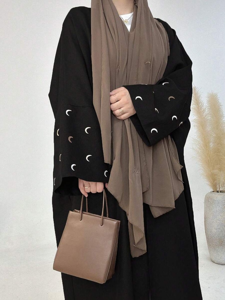 1pc Women Fashionable And Elegant Moon Embroidered Cardigan Robe