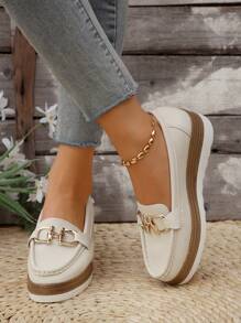 Comfortable Thick-Soled Slip-On Rocking Shoes, Jeans Shoes Women's Beige