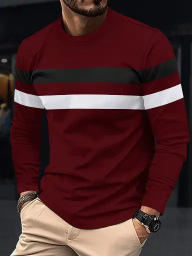 Men's Colorblock Long Sleeve T-Shirt, Breathable & Comfy Casual Sports Fitness Running