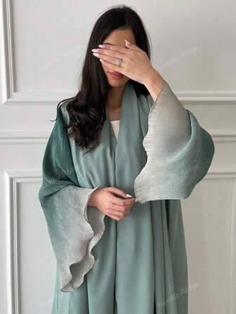 Women's Elegant Gradient Color Crinkled Flare Sleeve Abaya